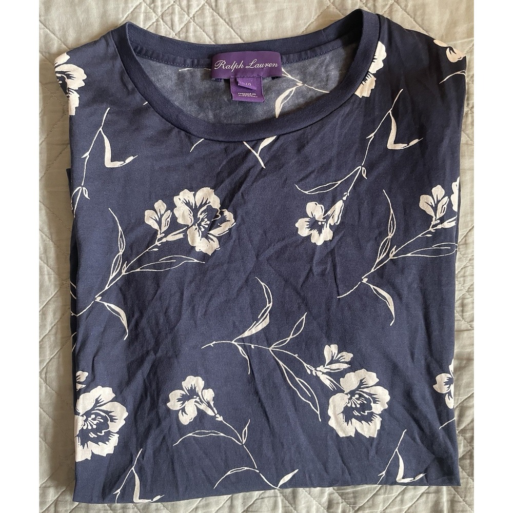 Ralph Lauren Purple Label Collection Floral Print Long Sleeve Tee in Navy Size L